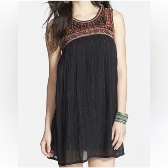 Free People Embroidered Beaded Aztec Dress Size 4 - Picture 1 of 5